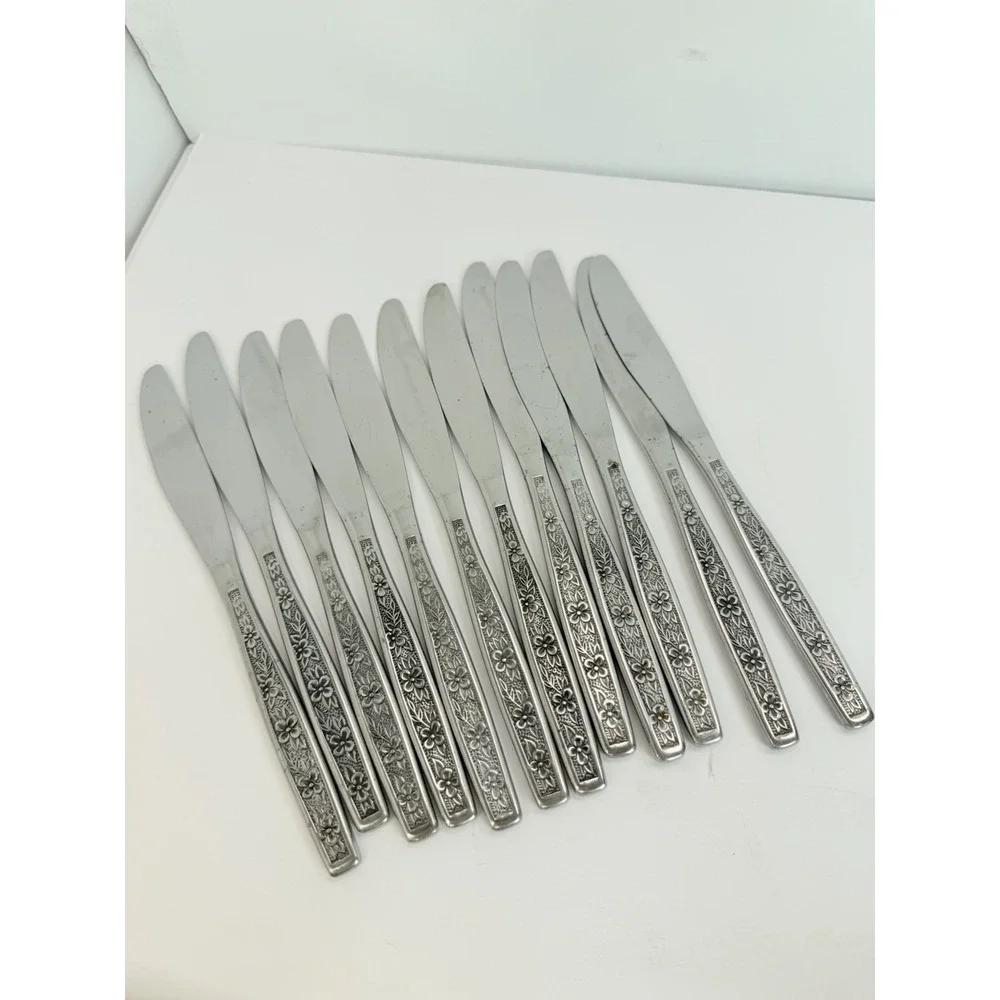 Stanley Roberts La Spana Stainless Embossed Flowers Lot of 12 Dinner Knives